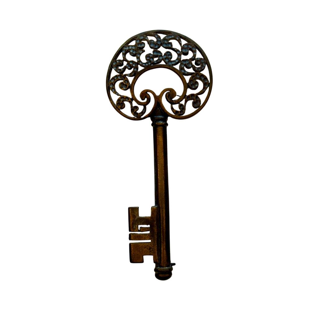 Vintage Skeleton Key Brass Metal Brooch Pin MCM 1.5" x 3.5"